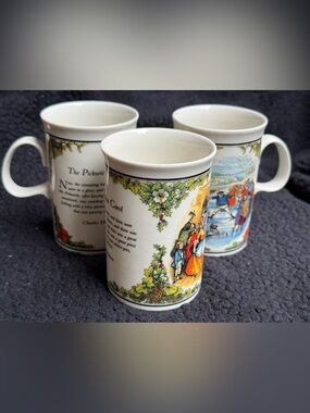 Vintage 1994 Dunoon Scotland Charles Dickens Stoneware Mugs Set of 3 Christmas C